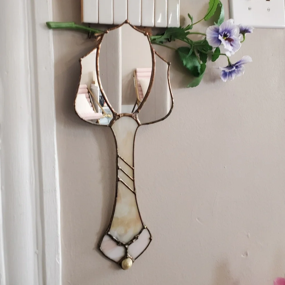 Stained glass flower-shaped mirror, great condition